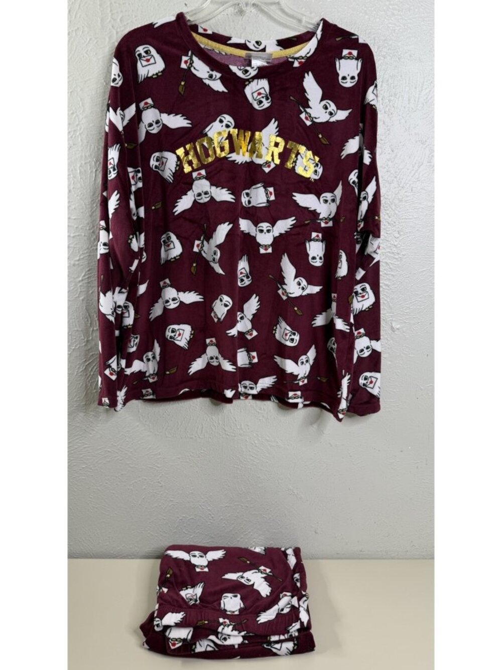 Harry Potter XL (16/18) Women Hogwarts Hedwig Owl Long Sleeve Pajama Set GUC - Picture 1 of 10